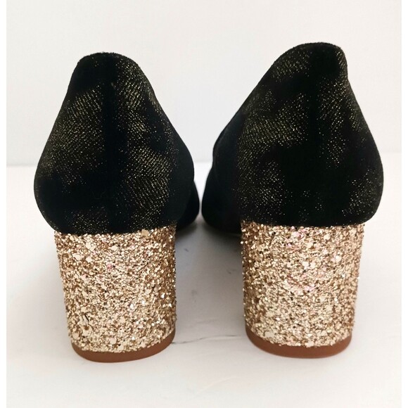 NWT Kate Spade NY Dolores Too Blk Velvet Pump Gold Sparkle Block Heel Italy 7M - Picture 4 of 11